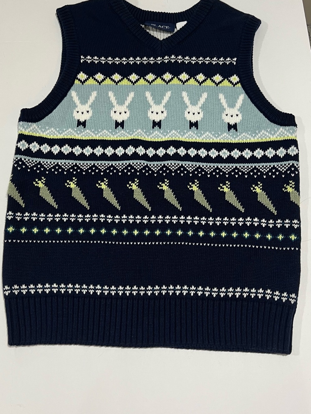 Place Navy V-Neck Bunny & Carrot Fair Isle Sweater Vest